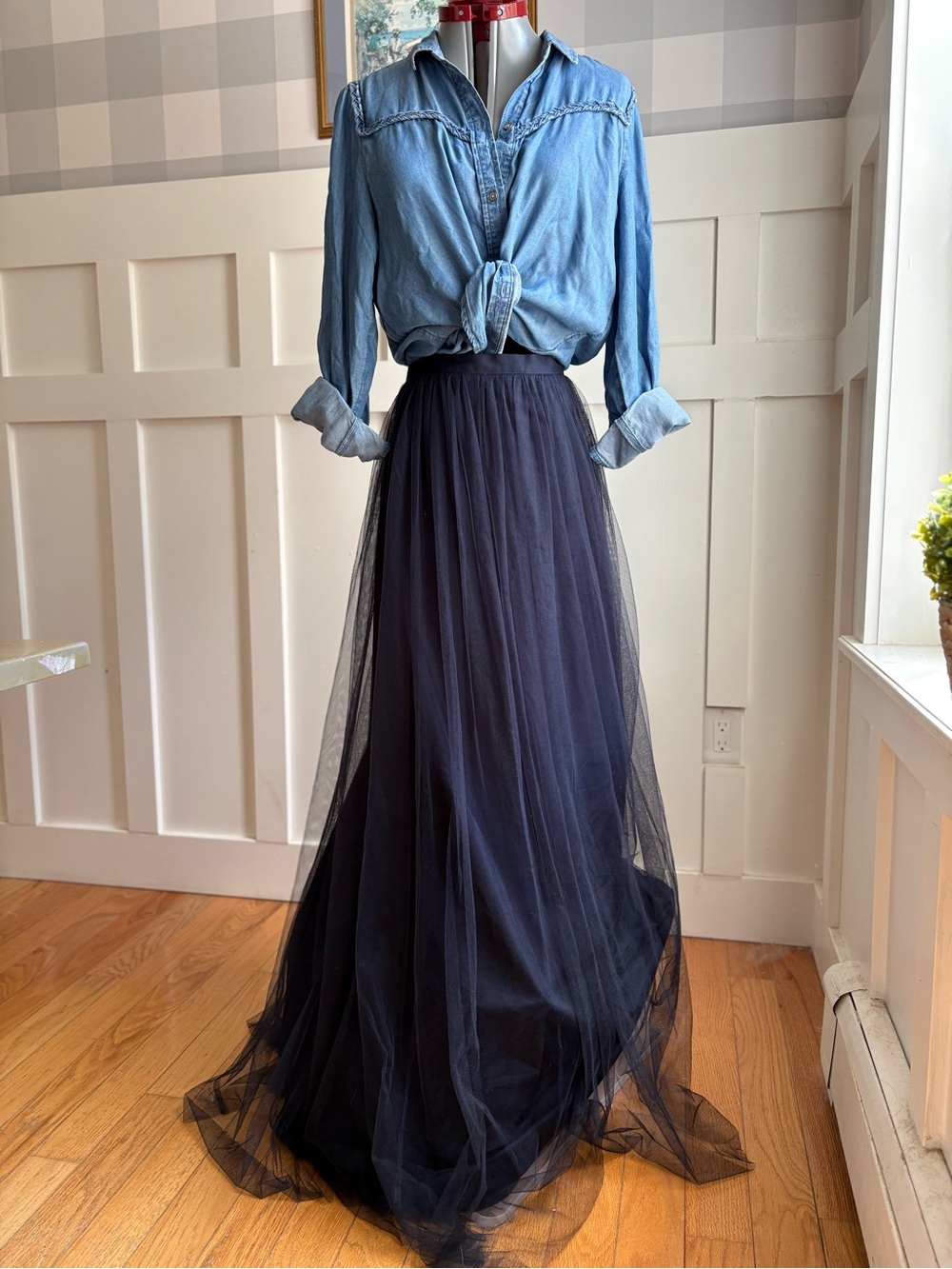 Jenny Yoo Designer Navy Tulle Maxi Skirt Size 16